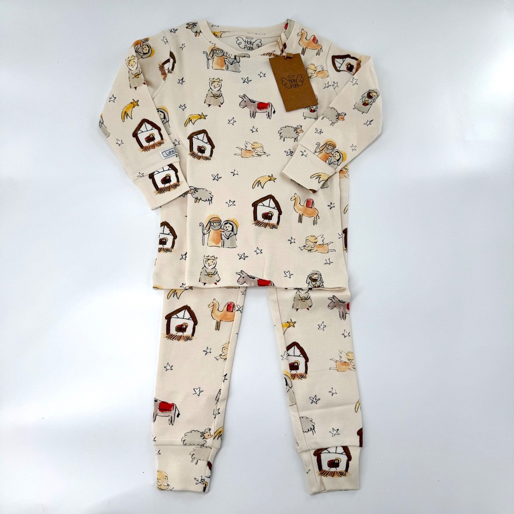Holy Pals Kids Nativity Scene Pajama Set Cream Cotton Christmas Luke NWT Size 2